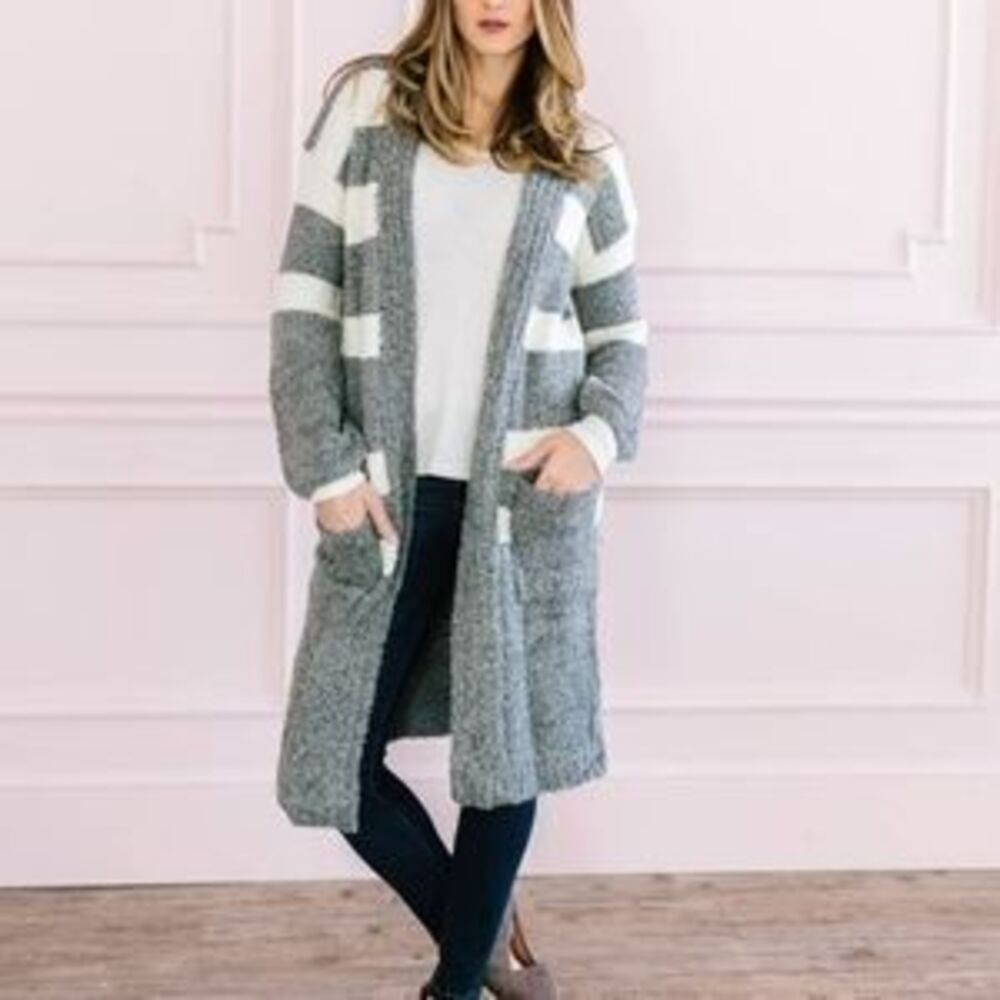 \Cozy Up Gray Striped cardigan